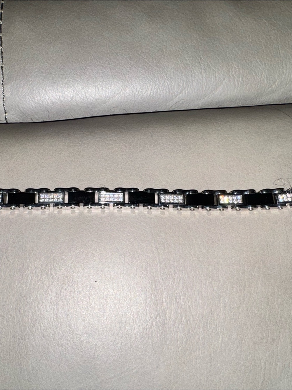 Black Link Bracelet with Pavé Crystal Accents